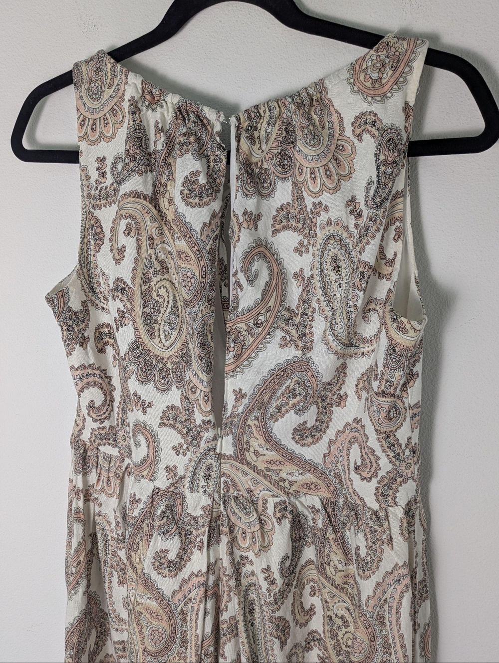 Bardot Paisley Sleeveless Extra Wide Leg Linen Dress Jumpsuit Tan White Sz S EUC - Picture 8 of 16
